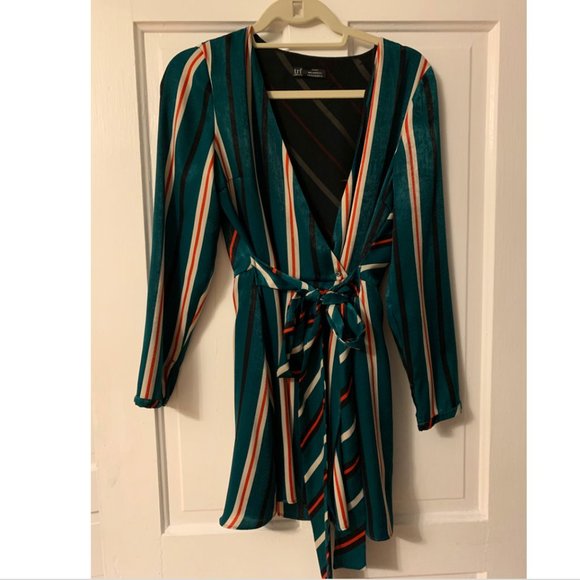 Zara Silk Green Red Striped Wrap Romper | Sz M - Picture 4 of 6